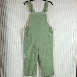Vtg Northstyle green eyelet embroidered baggy oversize cropped overalls L